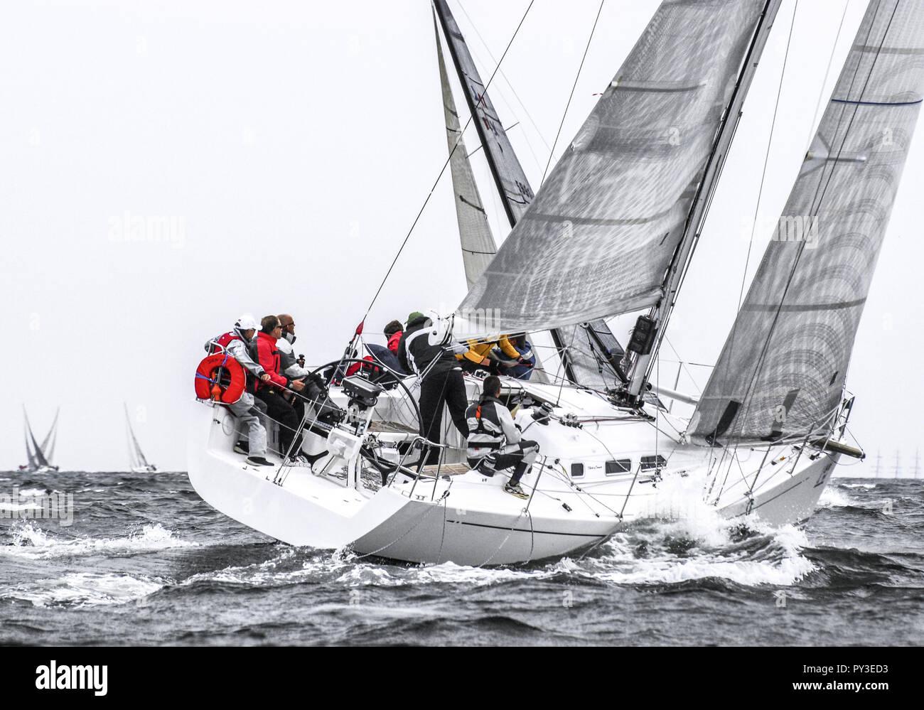 Segelyacht in stuermischer See Stock Photo