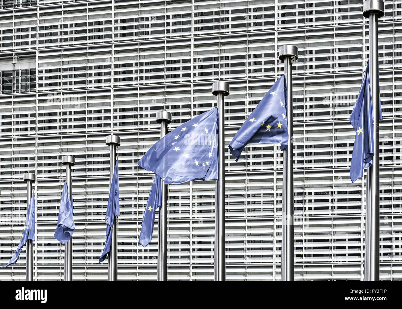 Europaeische Flaggen vor dem Kommissionsgebaeude in Bruessel Stock Photo