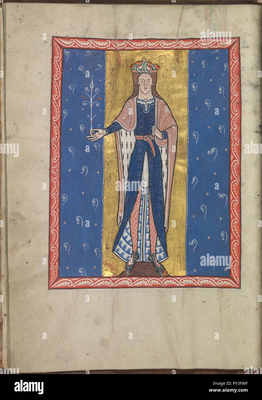 Calendar, April, a nobleman holding a flower - Psalter of Eleanor of Aquitaine (ca. 1185) - KB 76 F 13, folium 004v. Stock Photo