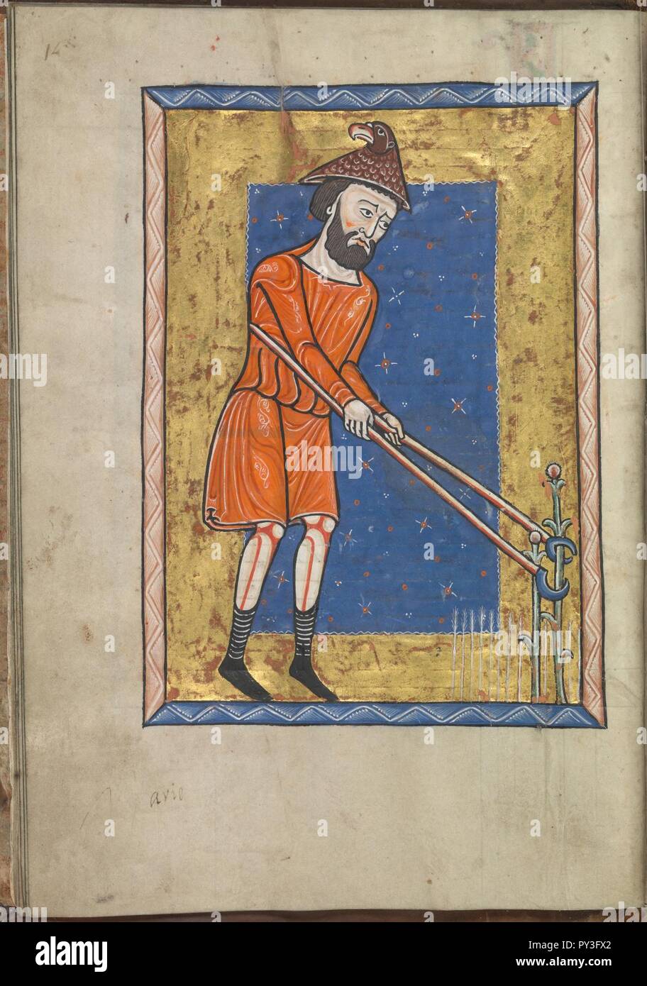 Calendar, July, a man weeding - Psalter of Eleanor of Aquitaine (ca. 1185) - KB 76 F 13, folium 007v. Stock Photo
