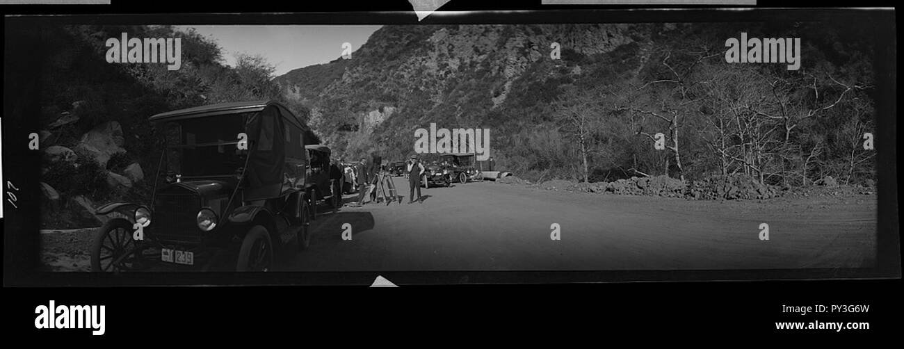 California movie making - cars along roadside Stock Photo