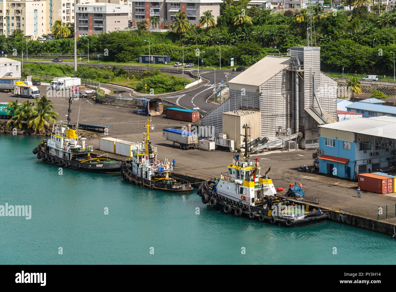 FortdeFrance, Martinique December 19, 2016 Sea tugs moored in port
