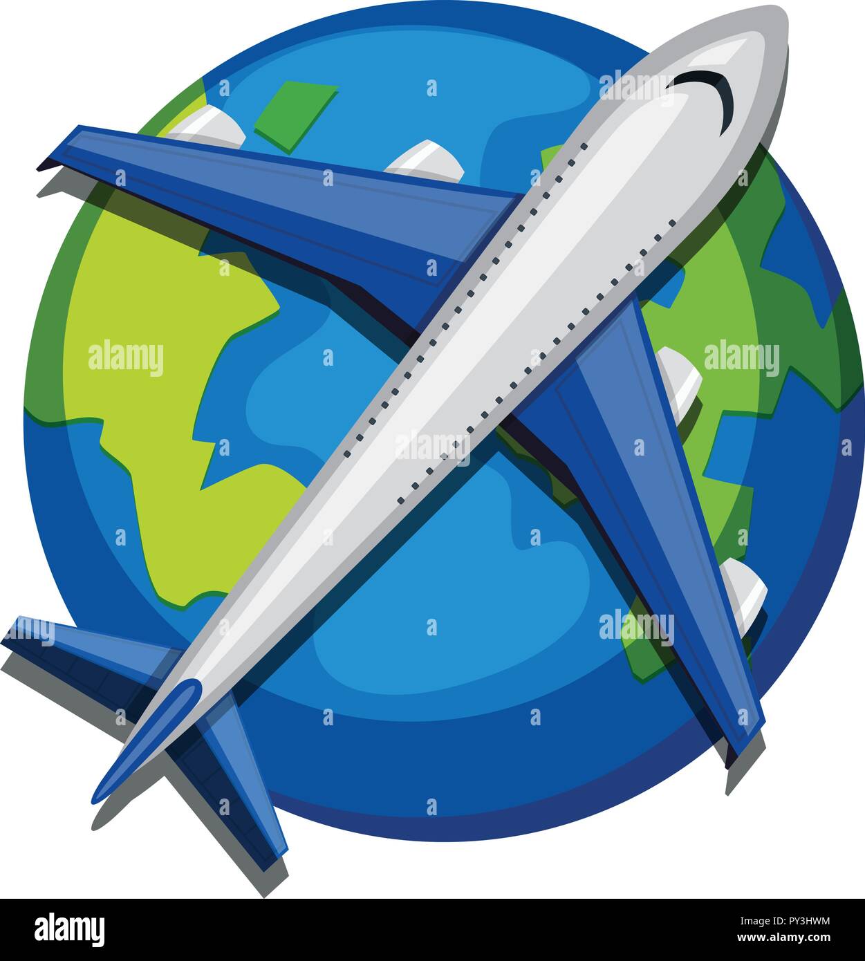 An Airplane over the Globe on White Background illustration Stock ...