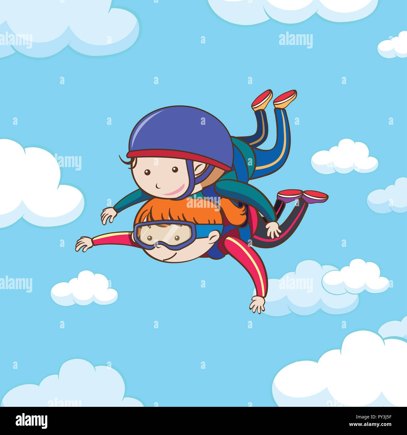 Tandem Skydiving on the Sky illustration Stock Vector