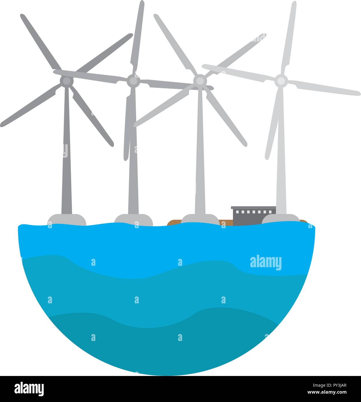 Wind tubines on the sea. Clean energy Stock Vector