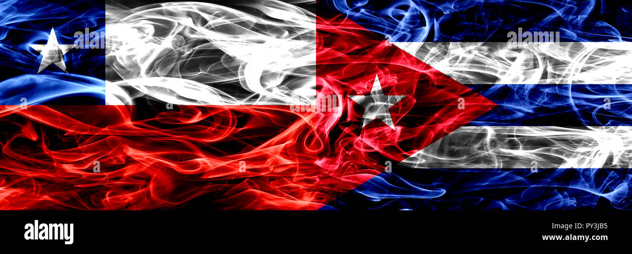 Chile, Chilean vs Cuba, Cuban smoke flags placed side by side. Concept