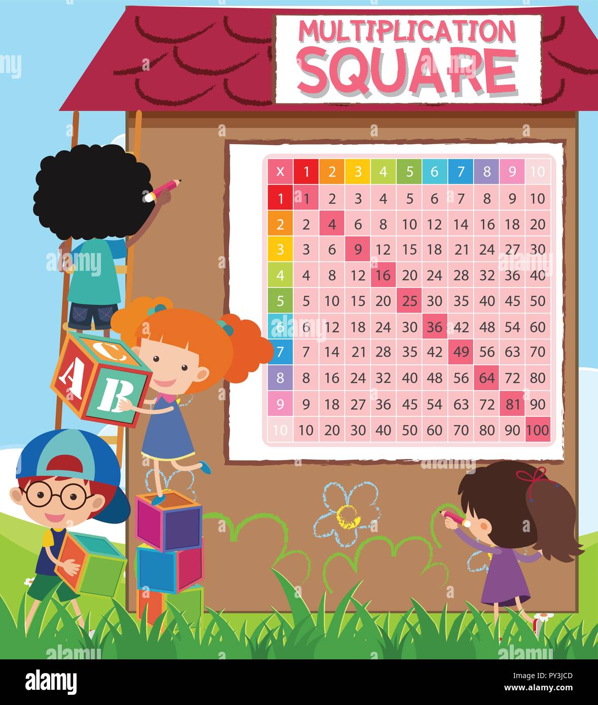 Math Multiplication Square with Students illustration Stock Vector ...