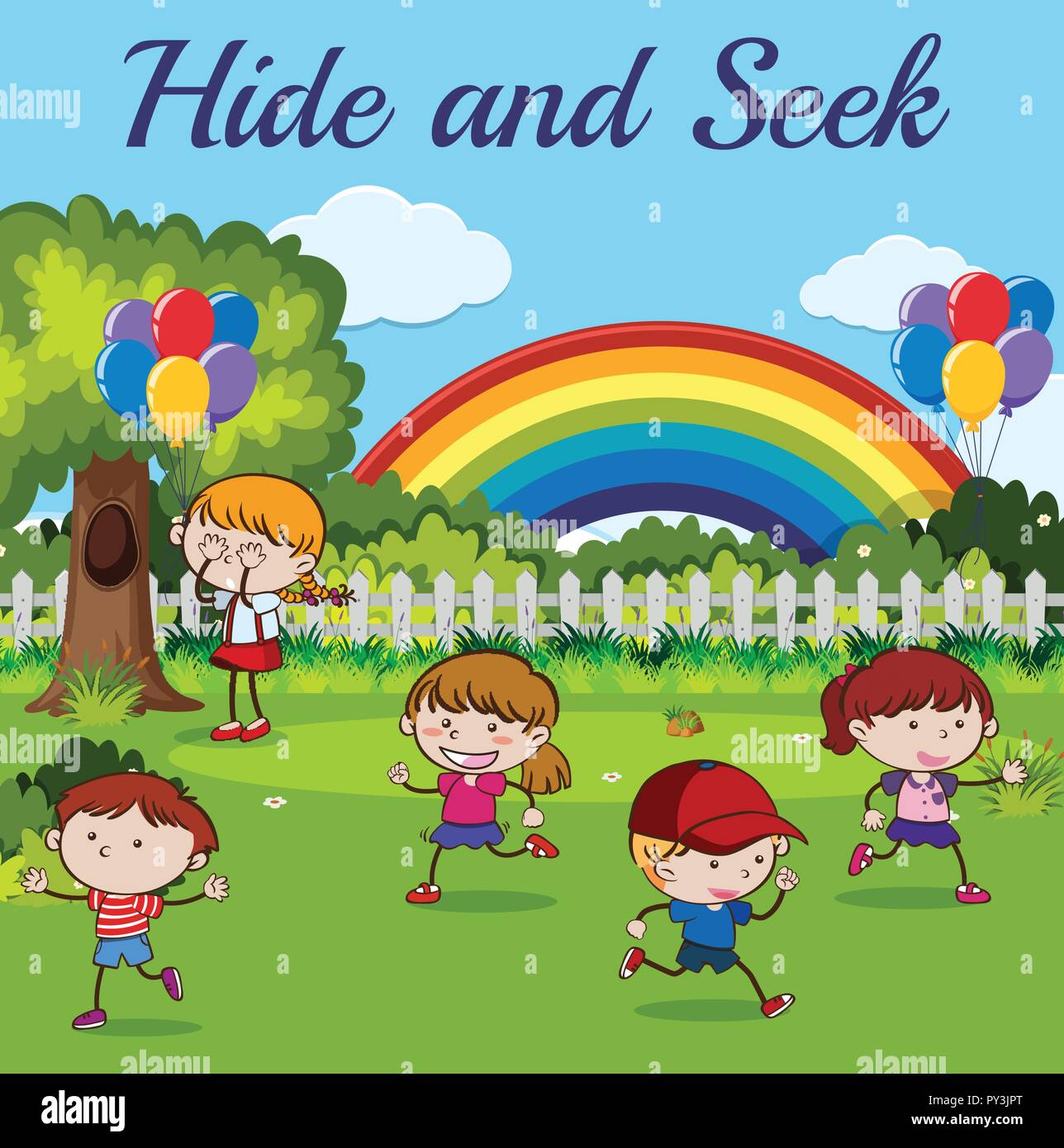 Children playing hide and seek illustration Stock Vector Image & Art ...