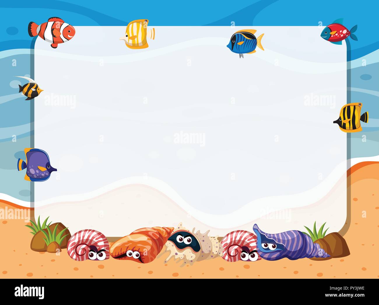 Underwater sea creatures frame concept illustration Stock Vector
