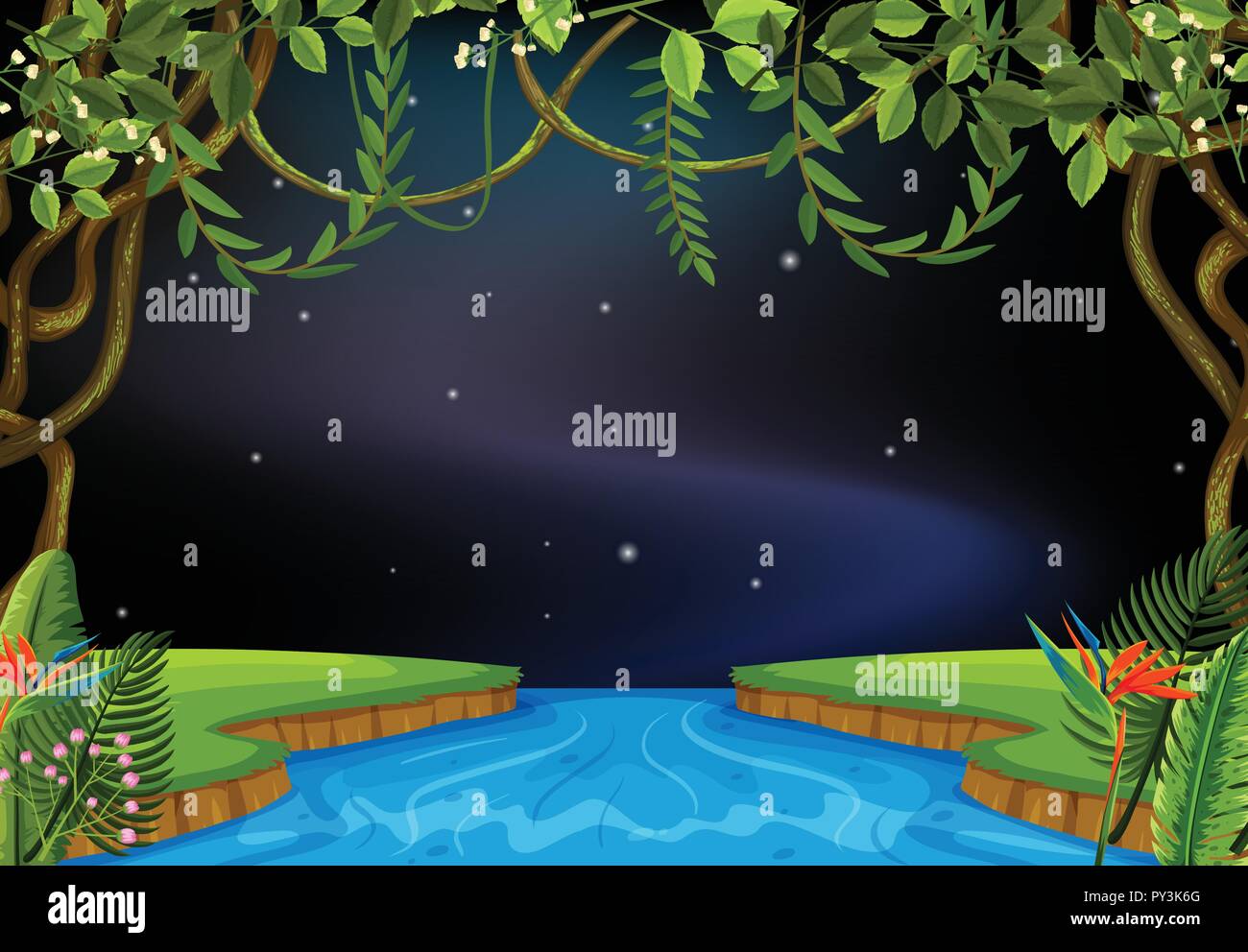 River scene at night illustration Stock Vector Image & Art - Alamy