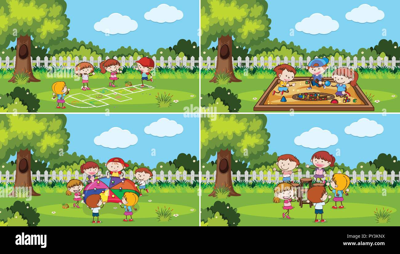 A set of kids playing at the park illustration Stock Vector Image & Art ...