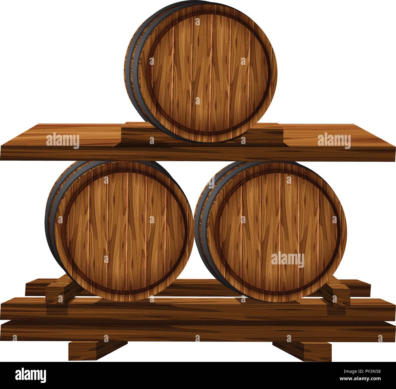 Three stacked wooden barrells illustration Stock Vector