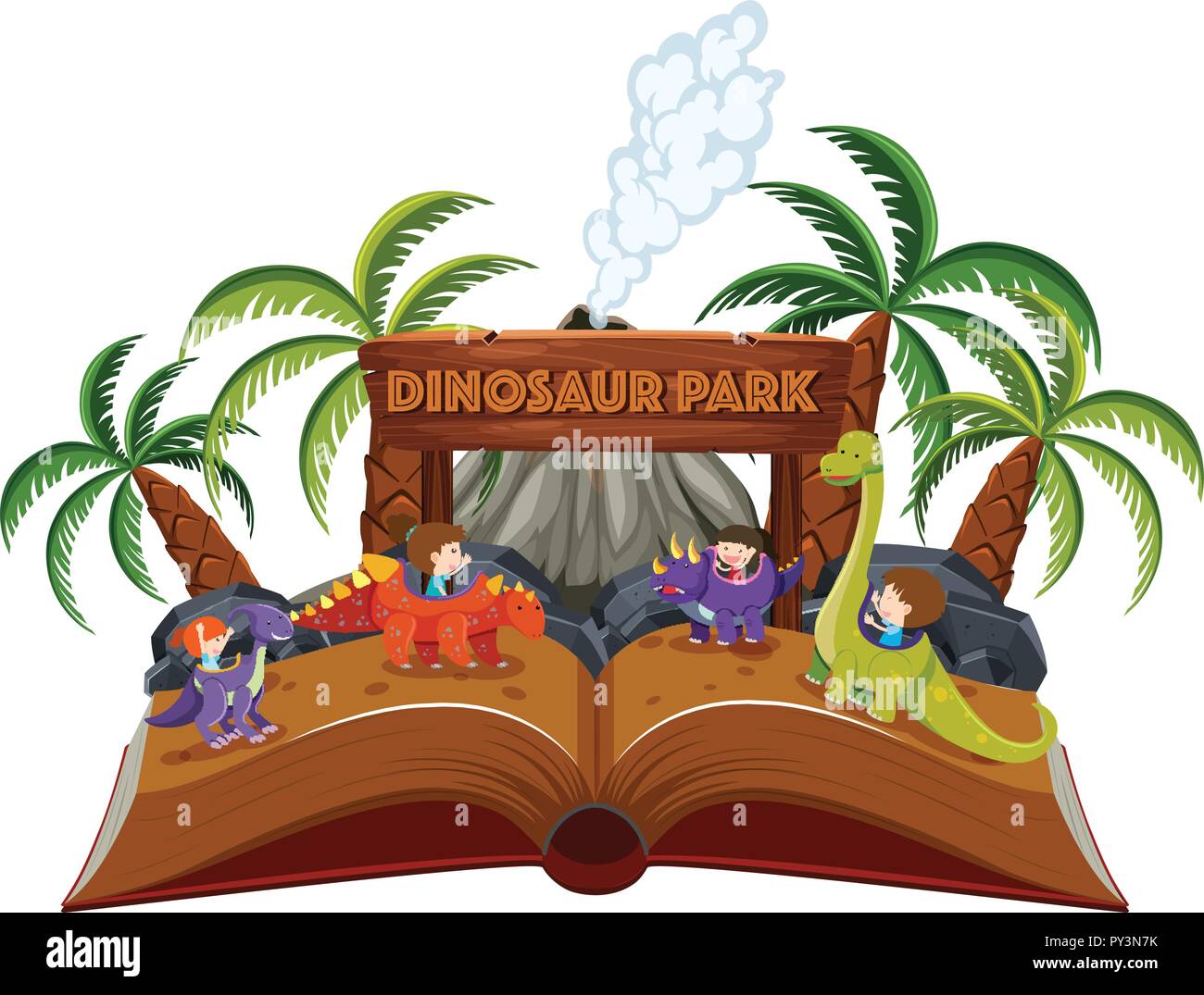 A Pop Up Book Dinosaur Theme Illustration Stock Vector Image Art Alamy