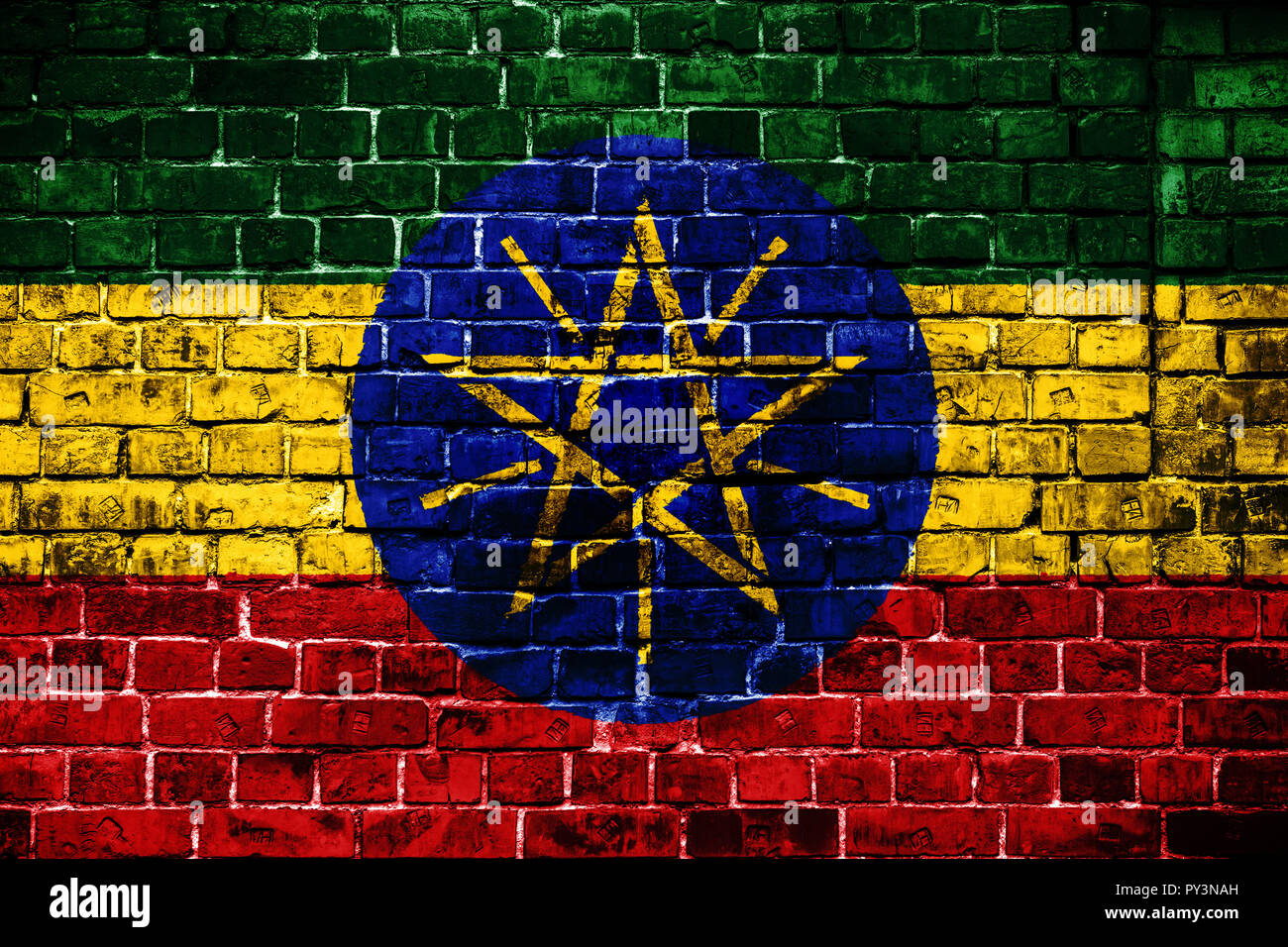 National flag of Ethiopia on a brick background Stock Photo - Alamy, image size:1300x956