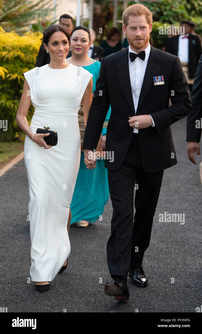 The Duke and Duchess of Sussex attend an official welcome at Consular House in Tonga on the first day of their visit to the country. Stock Photo