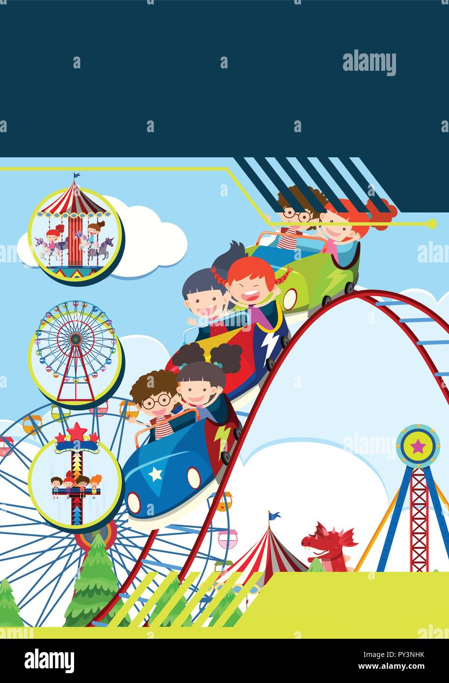 children-at-theme-park-template-illustration-stock-vector-image-art