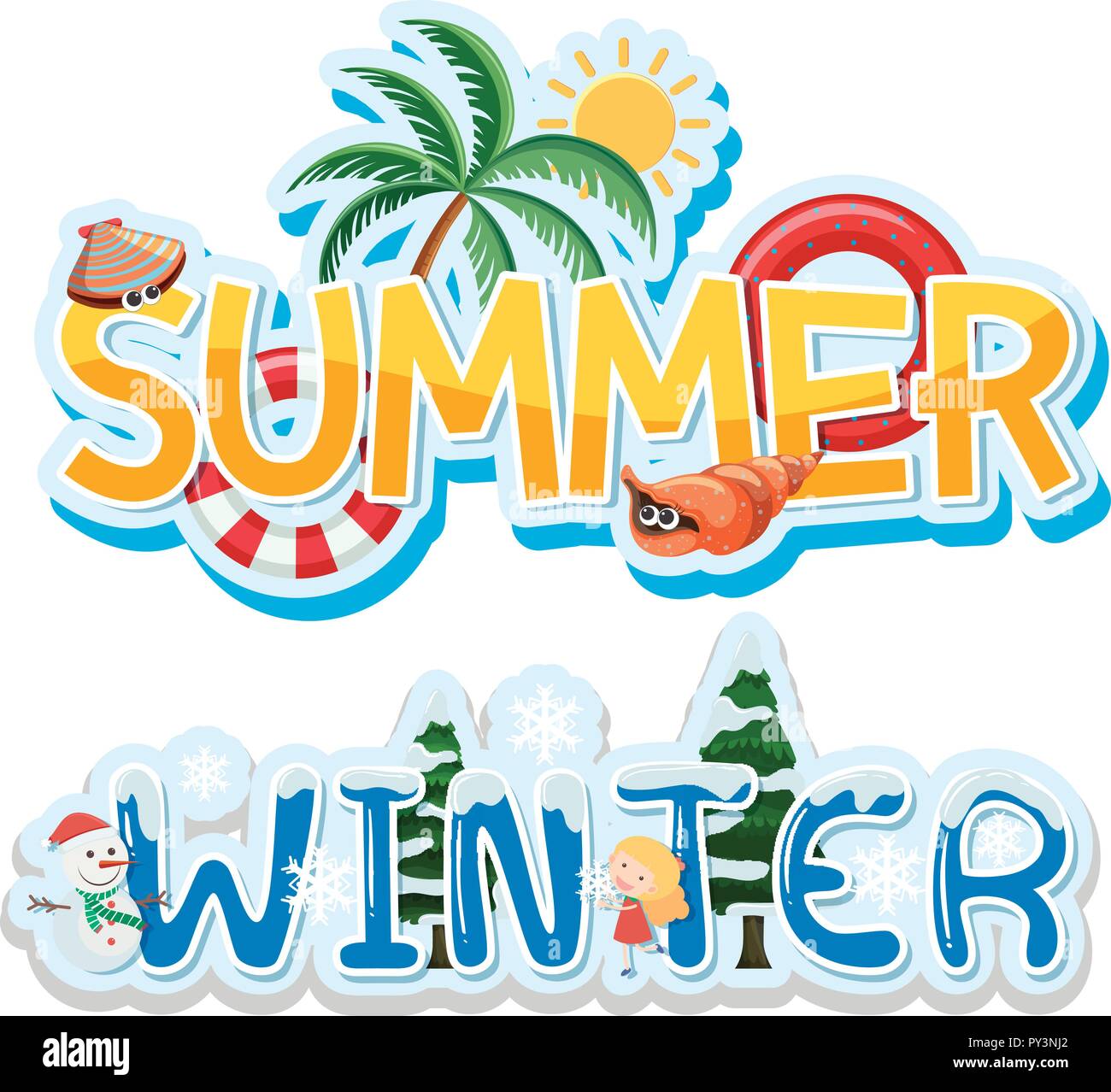 Summer And Winter Banner Illustration Stock Vector Art