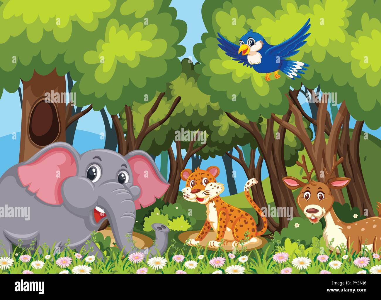 Wild animals in the woods illustration Stock Vector Image & Art - Alamy