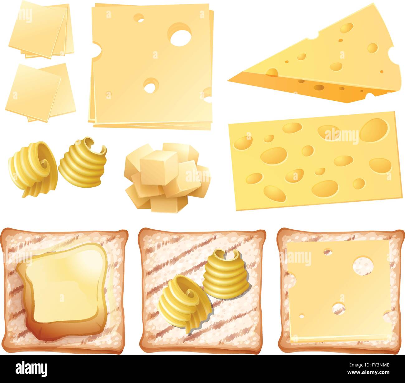 A Set of Dairy Product and Toast illustration Stock Vector Image & Art