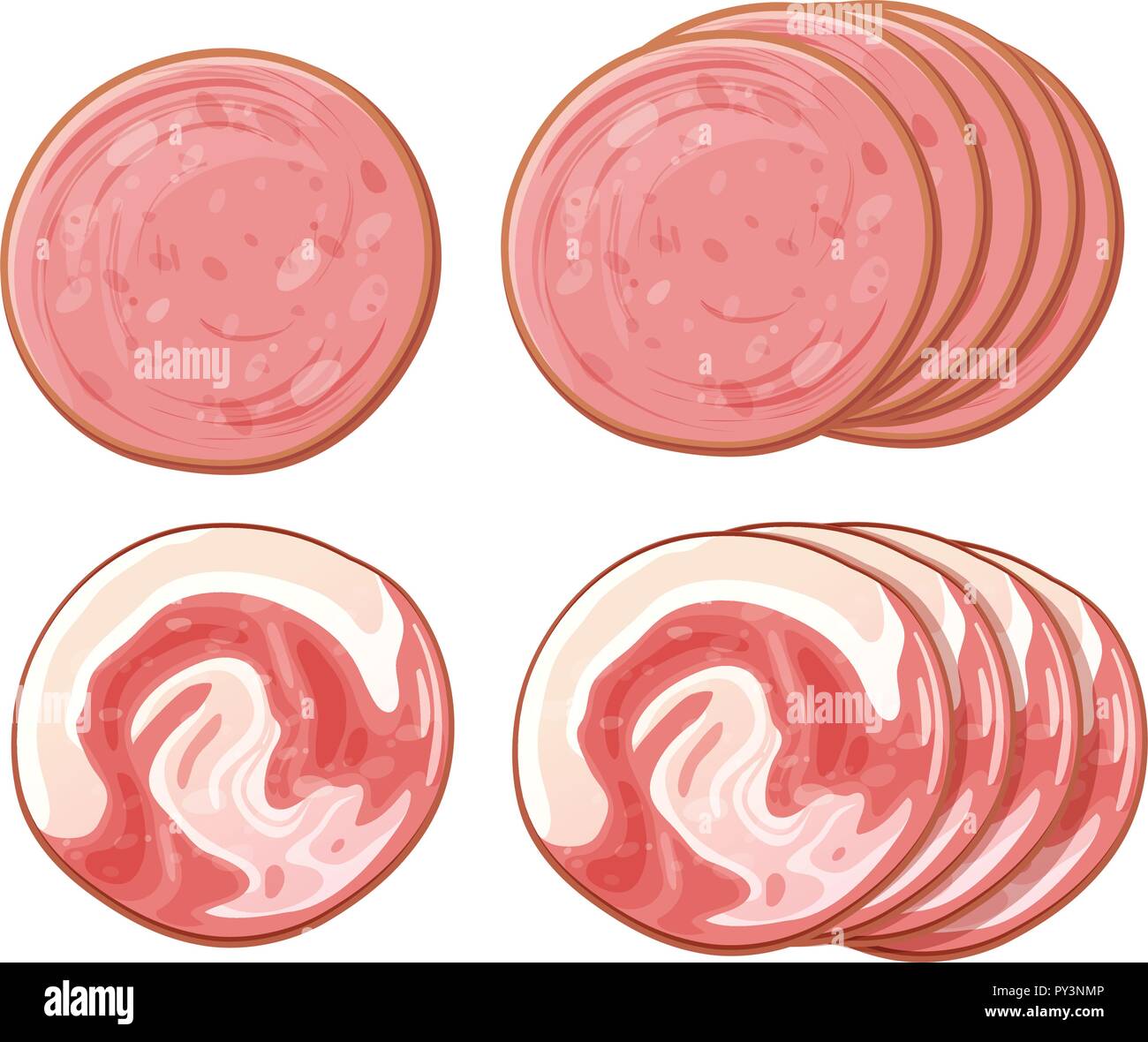 Set of different salami illustration Stock Vector