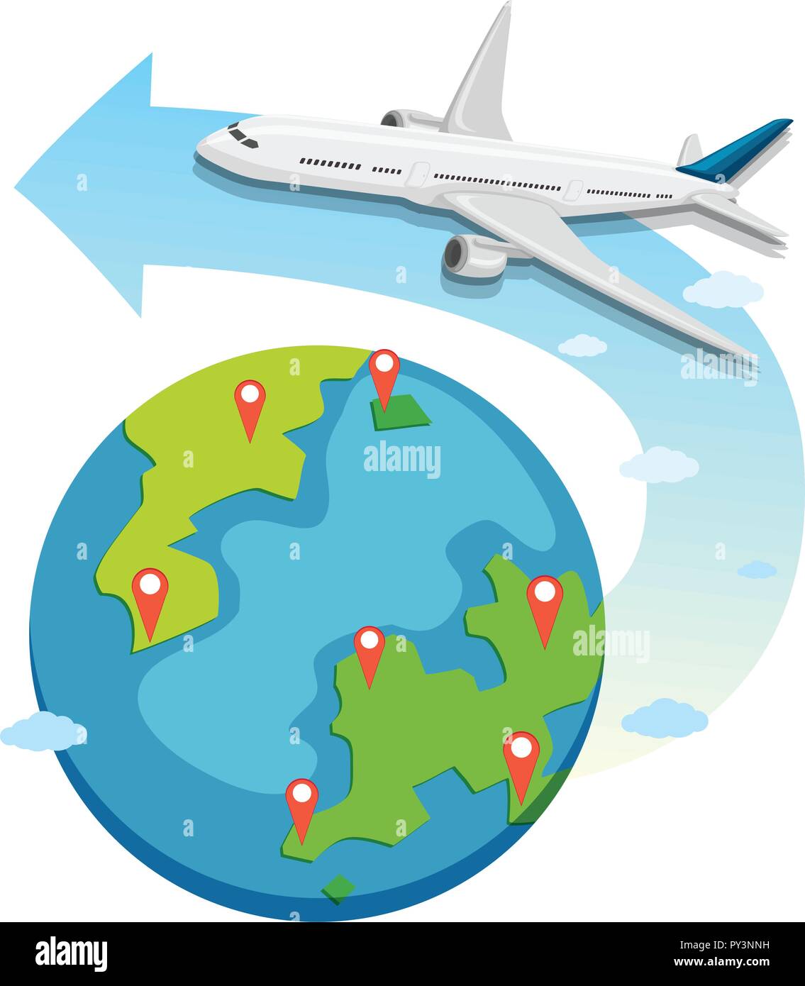 Commerical aircraft over the globe illustration Stock Vector Image ...