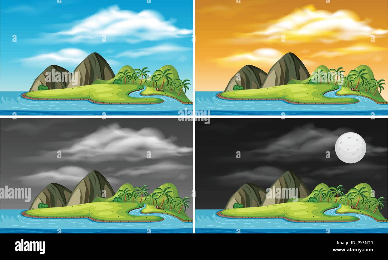 A set of island in different time illustration Stock Vector Image & Art ...