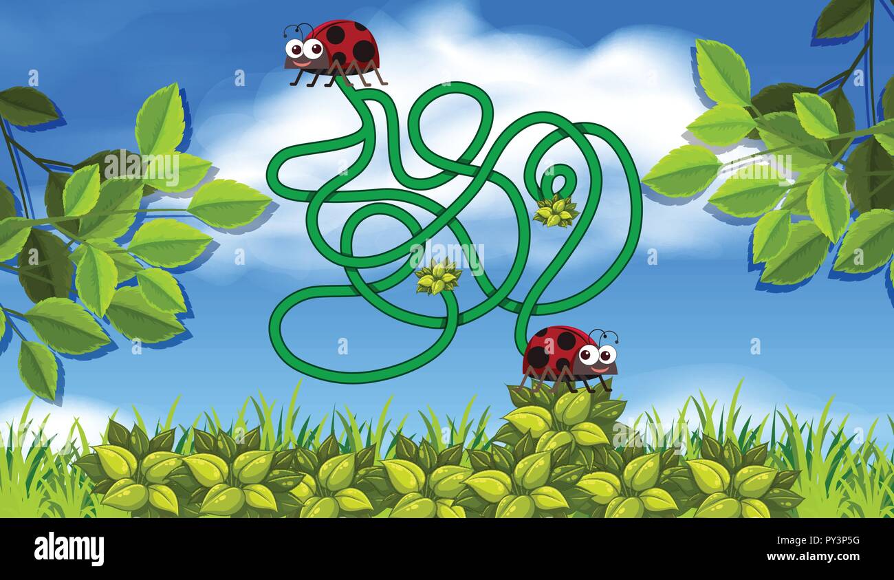 lady bug maze concept illustration Stock Vector