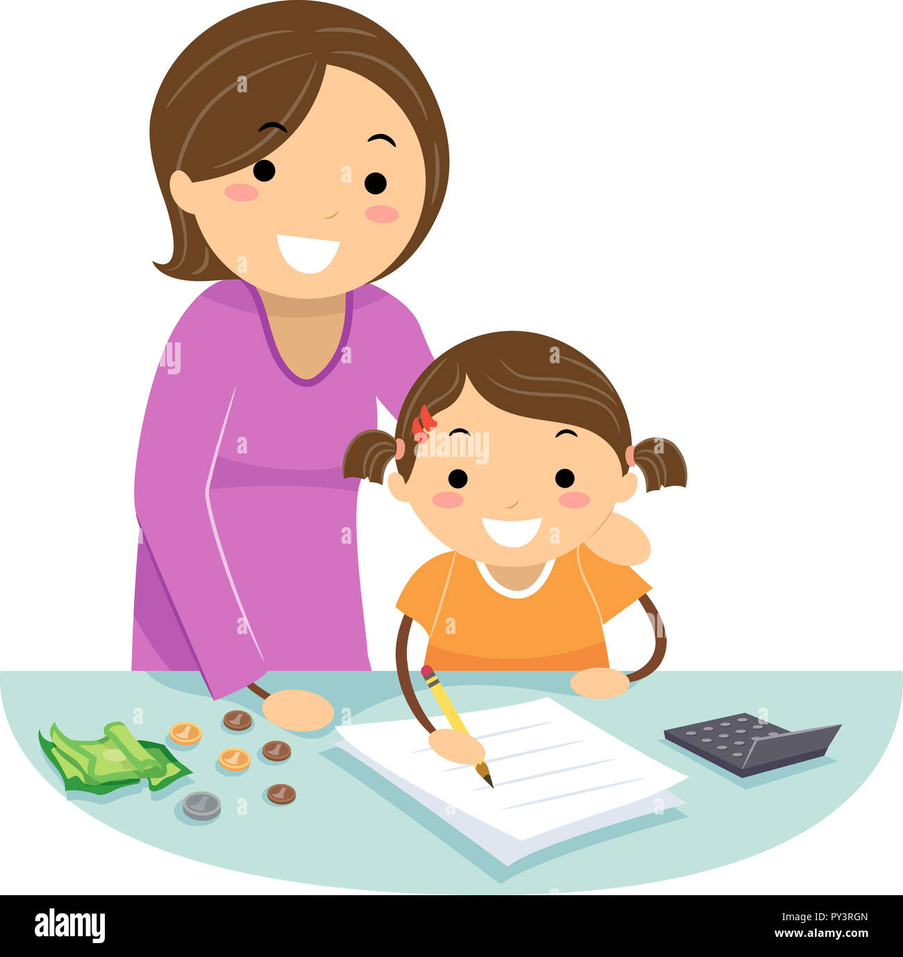Illustration Of Stickman Mother Teaching Her Daughter Counting Change Stock Photo Alamy Illustration Of Stickman Mother Teaching Her Daughter Counting Change Stock Photo Alamy
