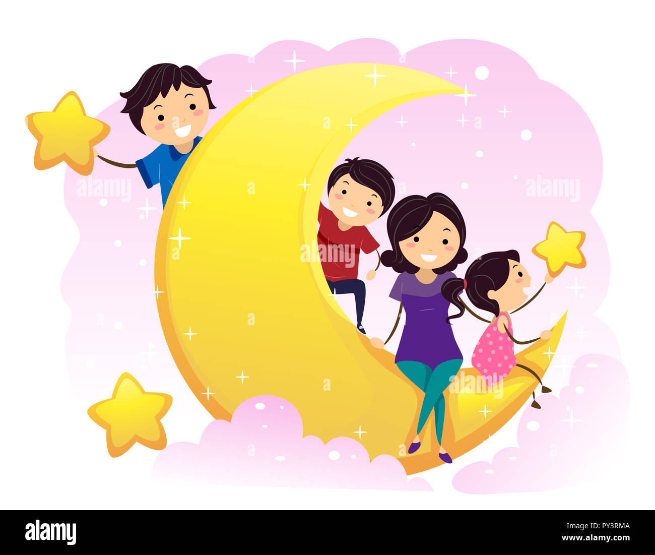 Childrens Day Cute Children Sitting On The Moon Png Free Illustration PNG  Images