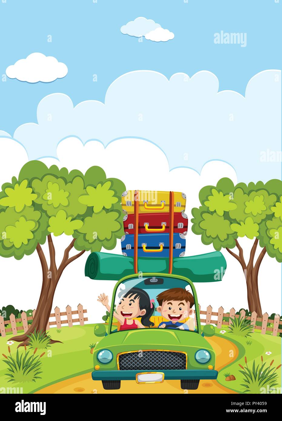 Scene of couple going on a road trip illustration Stock Vector Image ...