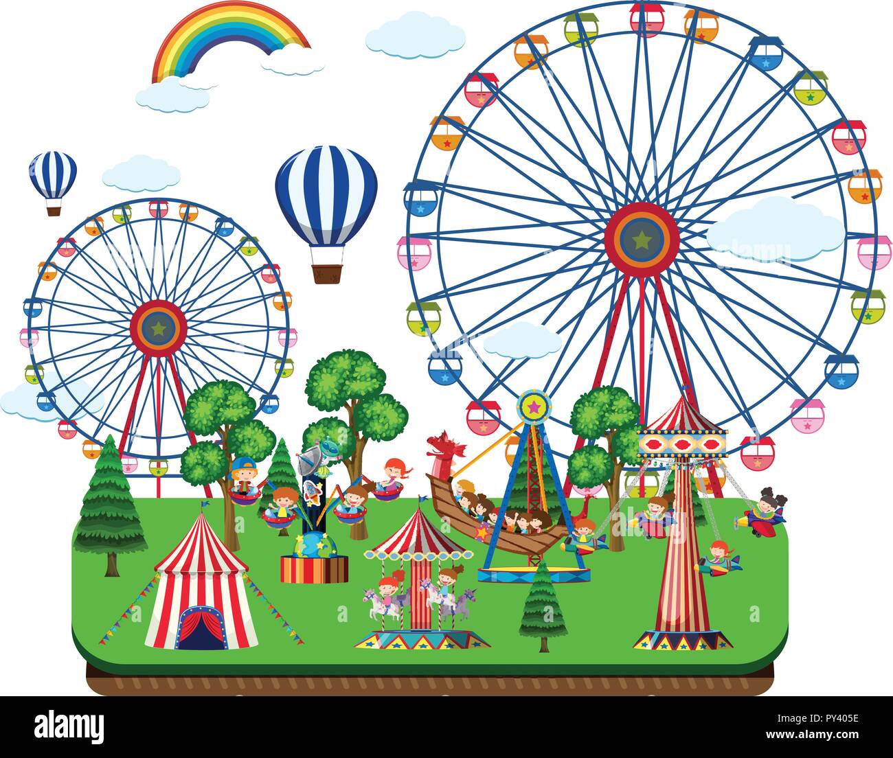 Fair scene with amusement rides illustration Stock Vector Image & Art ...