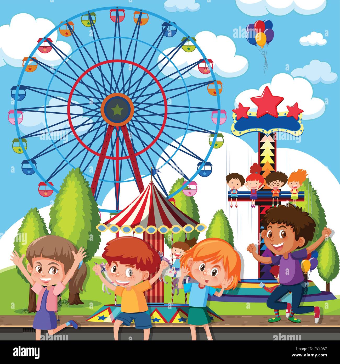 A group of children at theme park illustration Stock Vector Image & Art -  Alamy