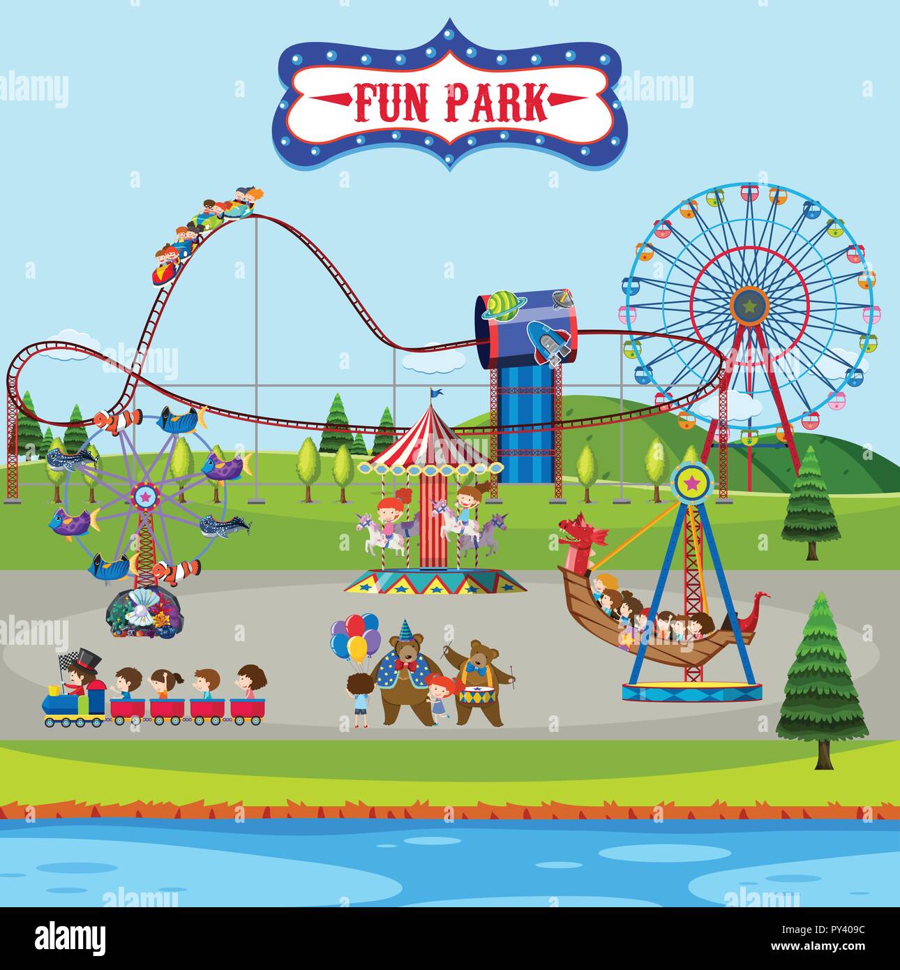 Fun park and rides illustration Stock Vector Image & Art - Alamy
