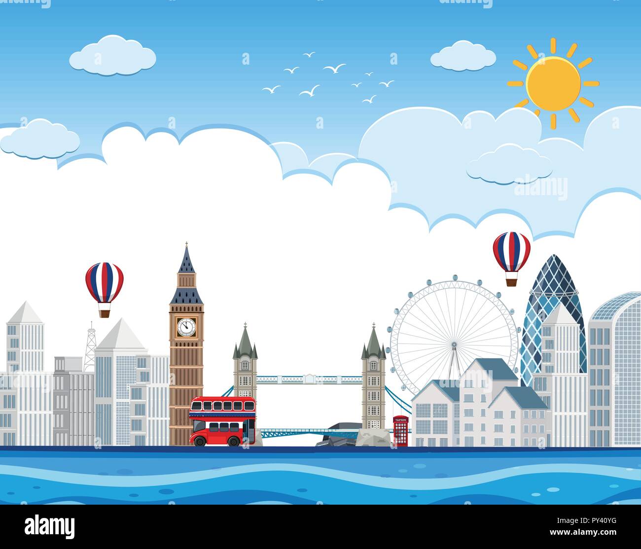 London cityscape on river illustration Stock Vector