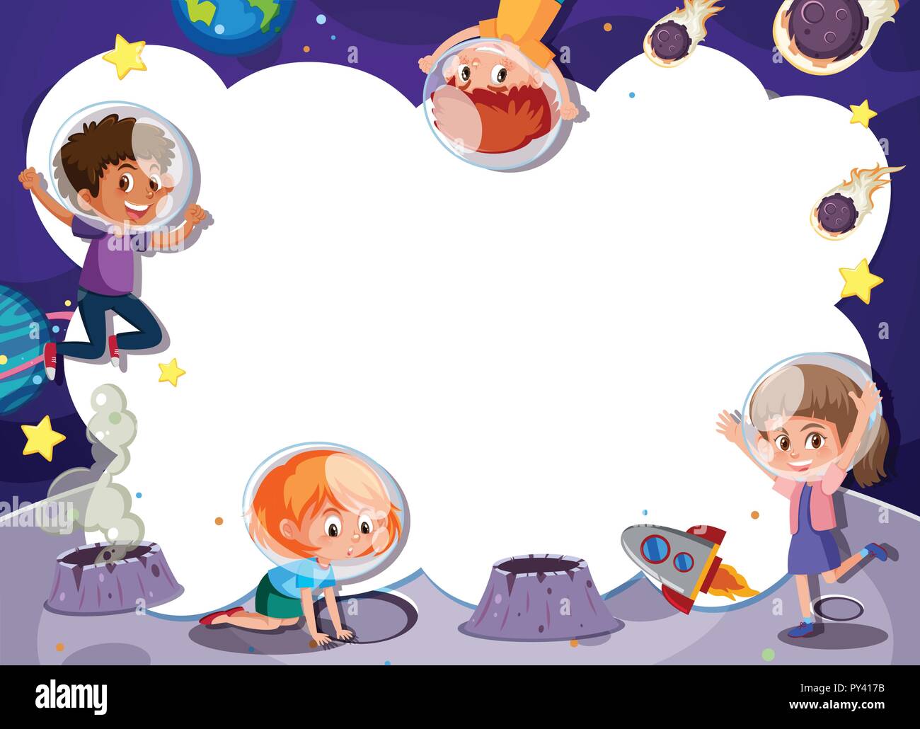 Kids playing in space template illustration Stock Vector Image & Art ...