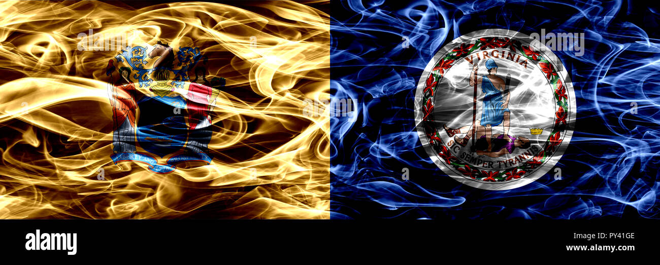 New Jersey vs Virginia colorful concept smoke flags placed side by side