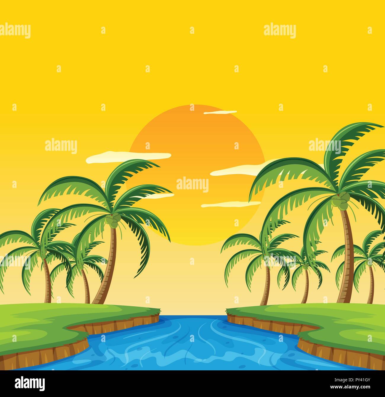 A nature landscape at sunset illustration Stock Vector Image & Art - Alamy