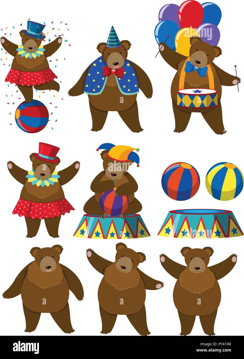 A Set of Bear Circus Character illustration Stock Vector Image & Art ...