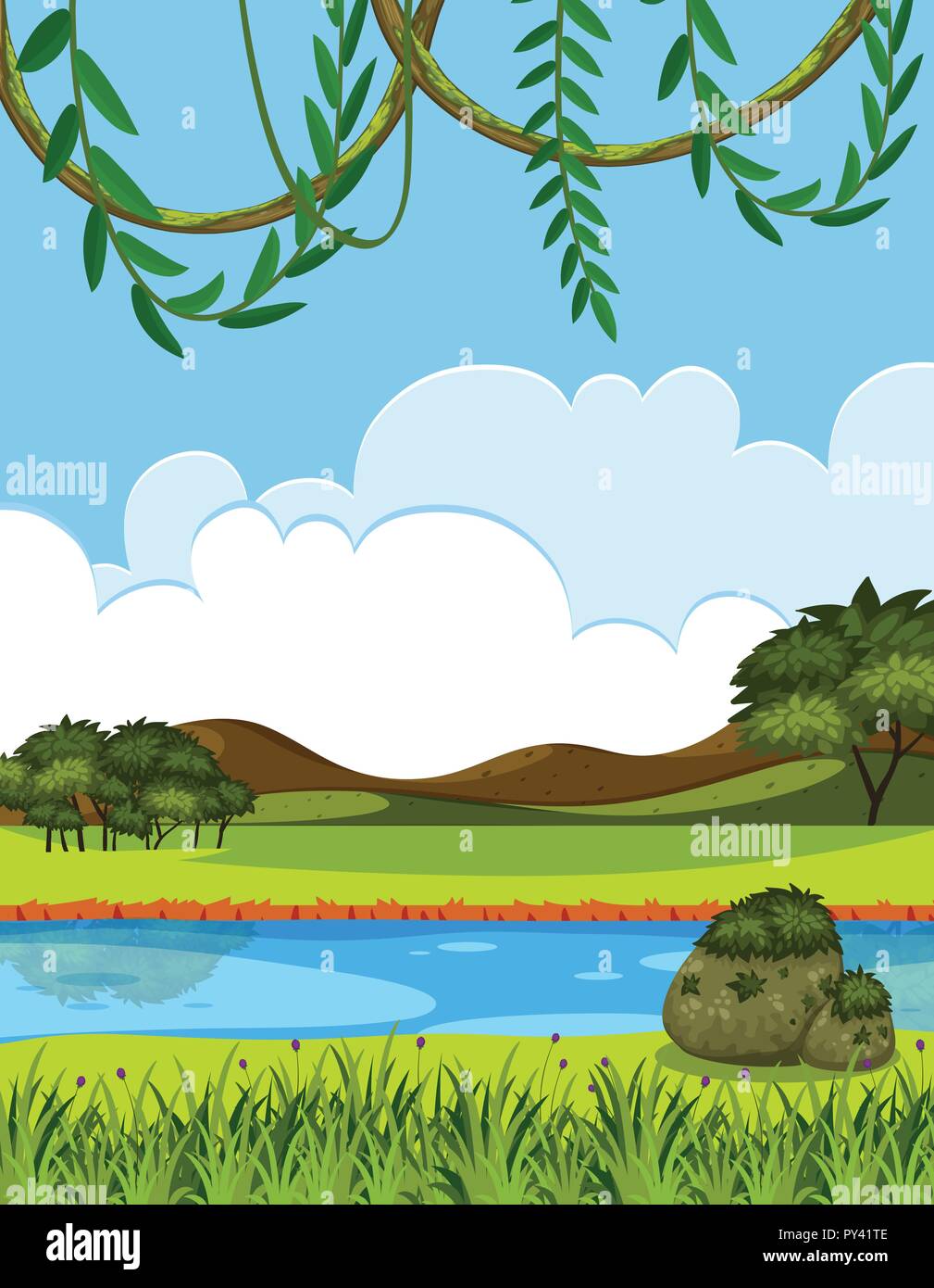 A beautiful river landscape illustration Stock Vector Image & Art - Alamy