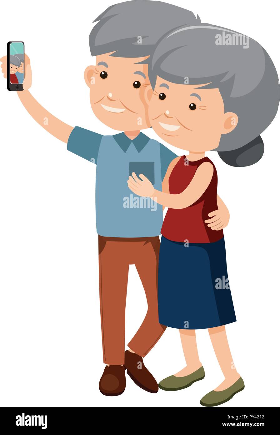 Elderly couple taking a photo together illustration Stock Vector