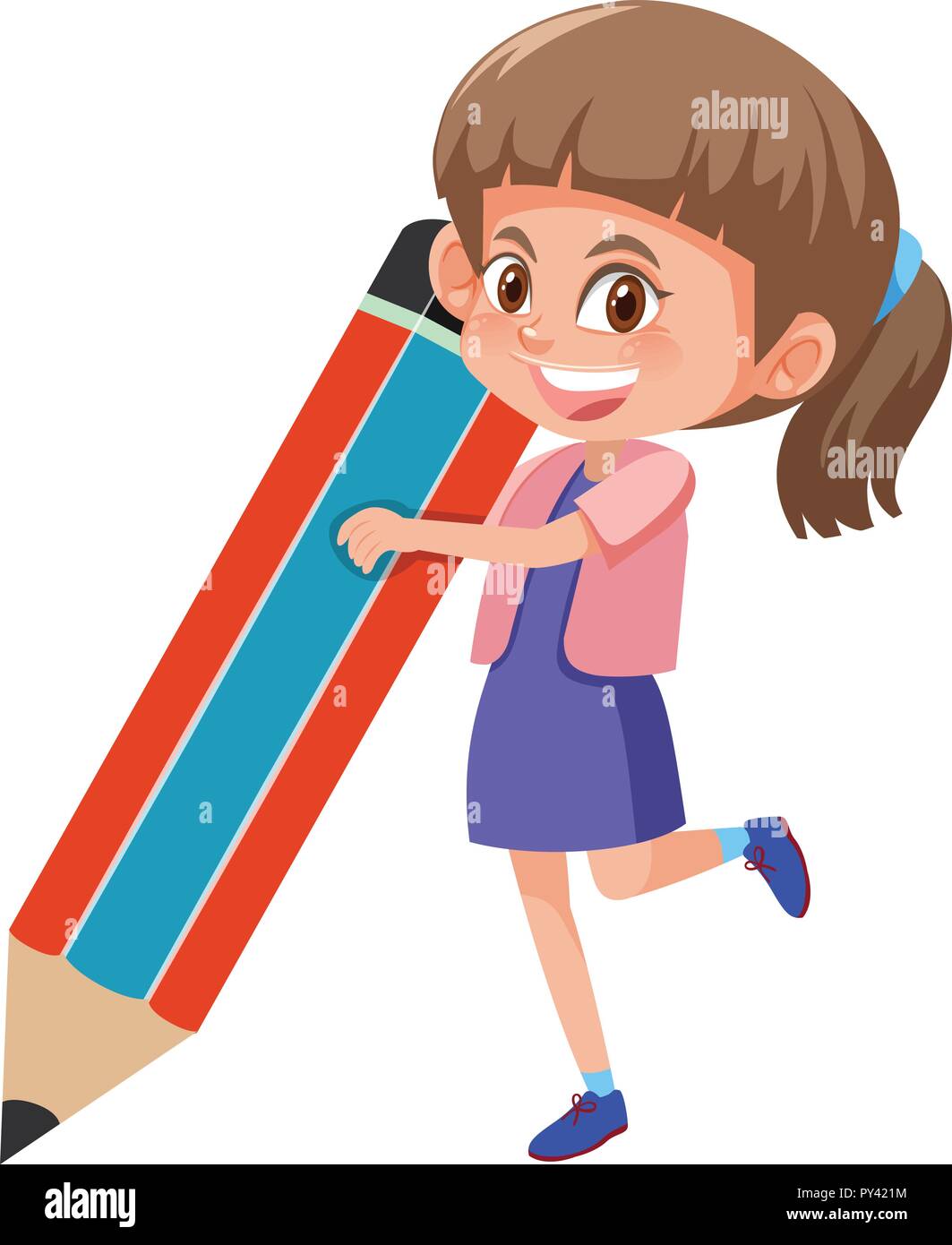 girl holding large pencil illustration Stock Vector Image & Art - Alamy