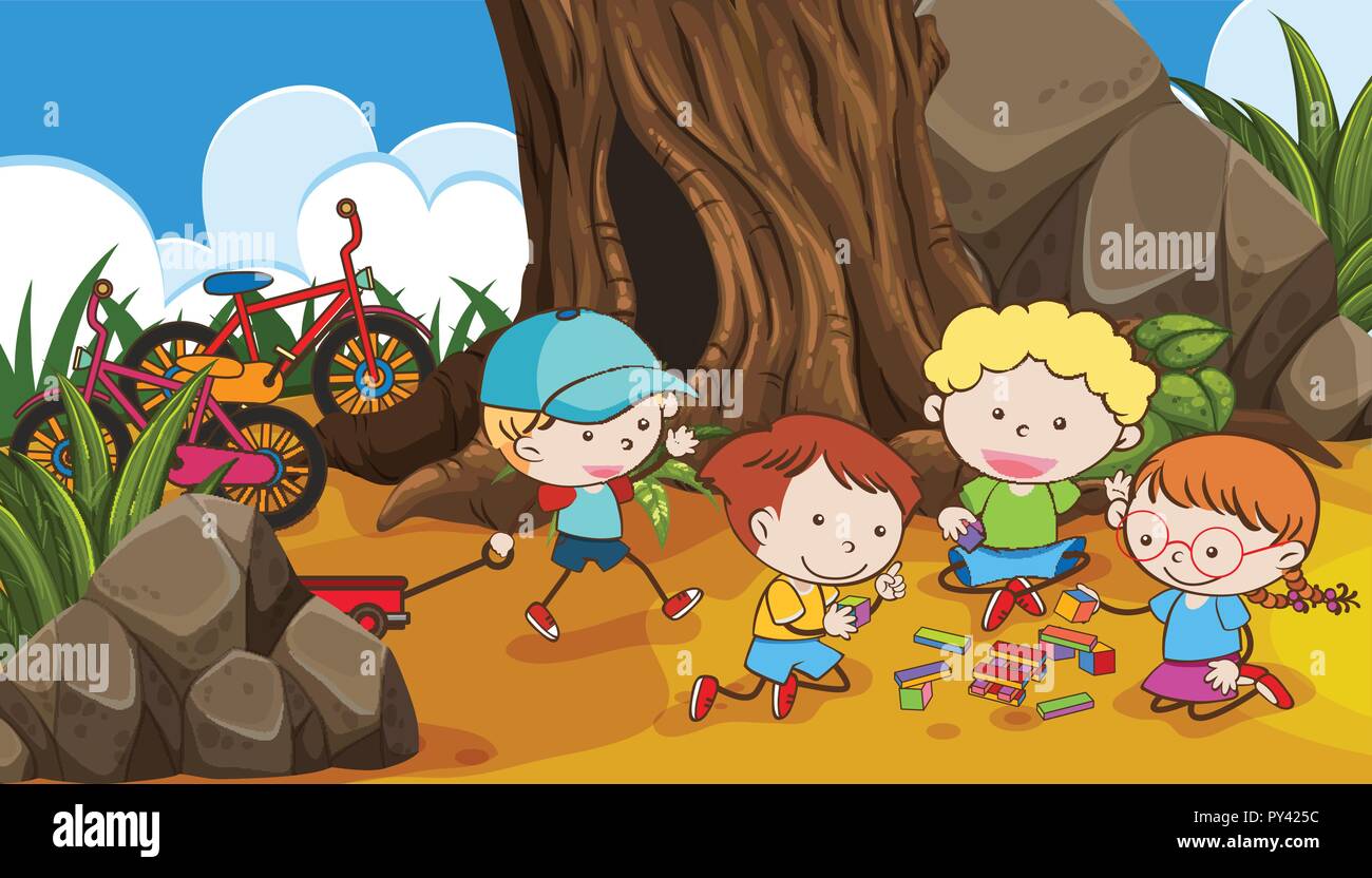 A Kids Playing at Tree illustration Stock Vector Image & Art - Alamy