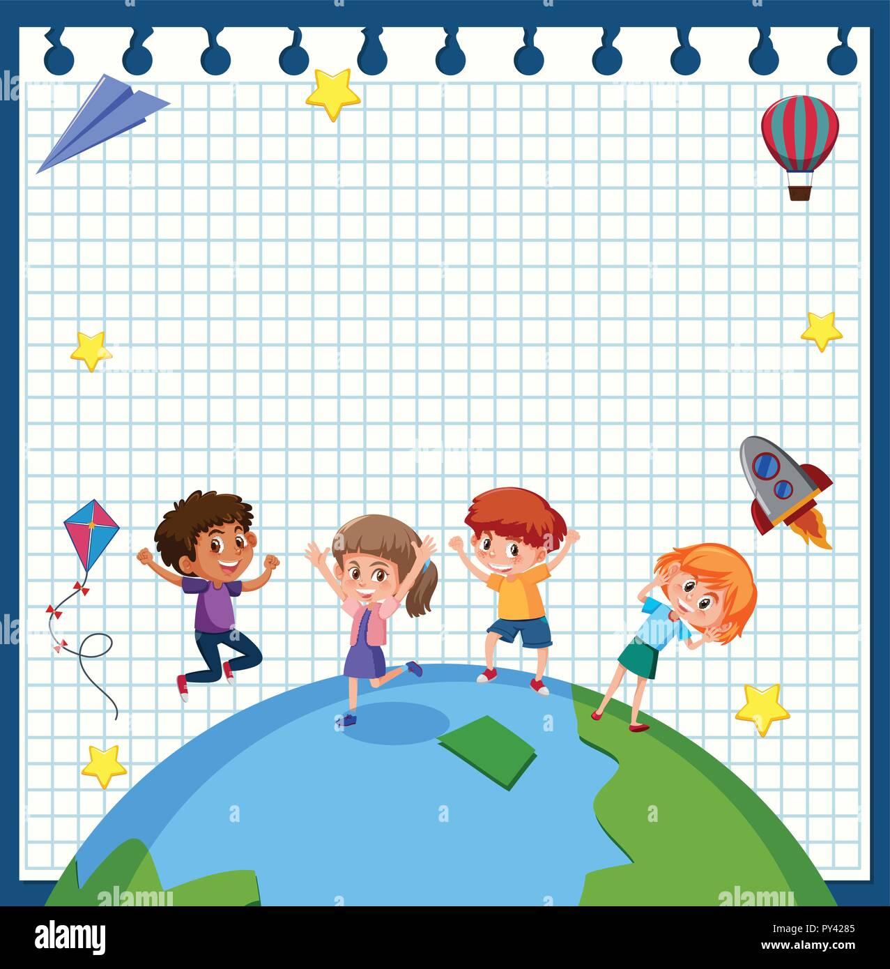 Download Happy children on earth paper frame illustration Stock ...
