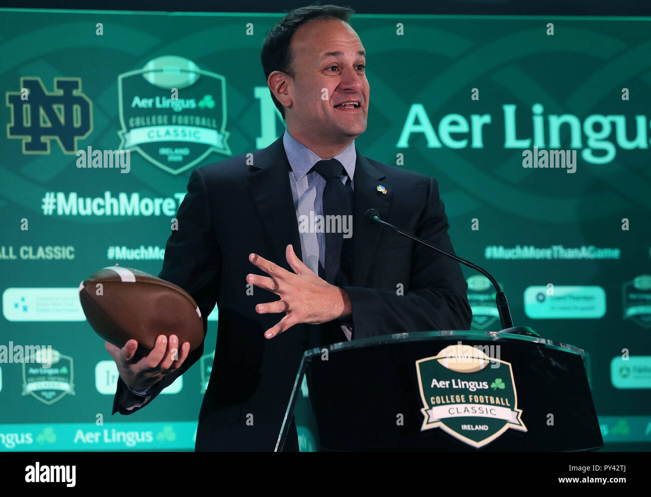 An Taoiseach Leo Varadkar at the Aviva stadium, Dublin, for the announcement of plans for a five-game American college football series. Stock Photo