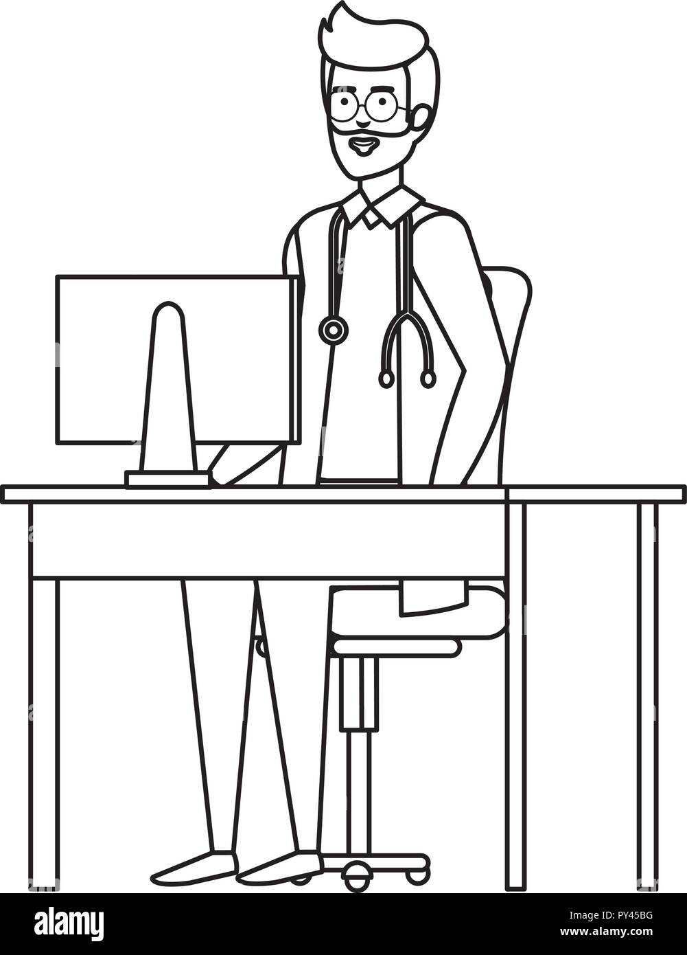 Doctor in clinic cartoon illustration Black and White Stock Photos ...