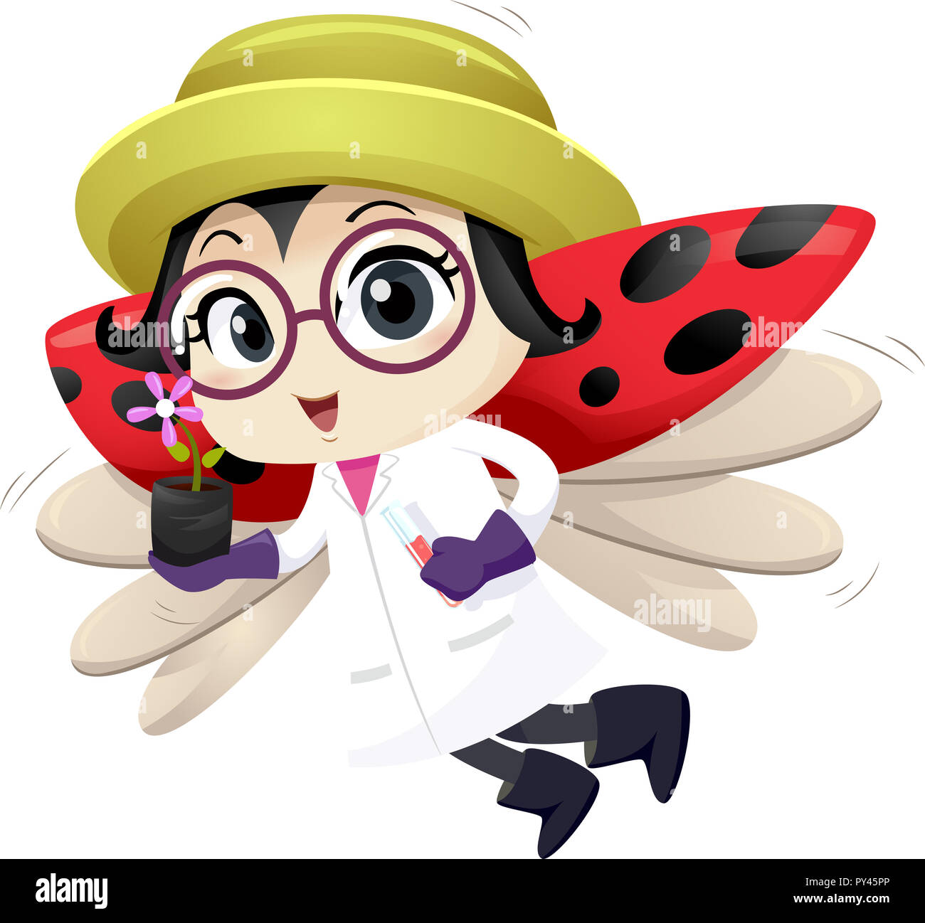 Illustration of a Lady Bug Mascot Botanist Flying and Carrying a Flower ...