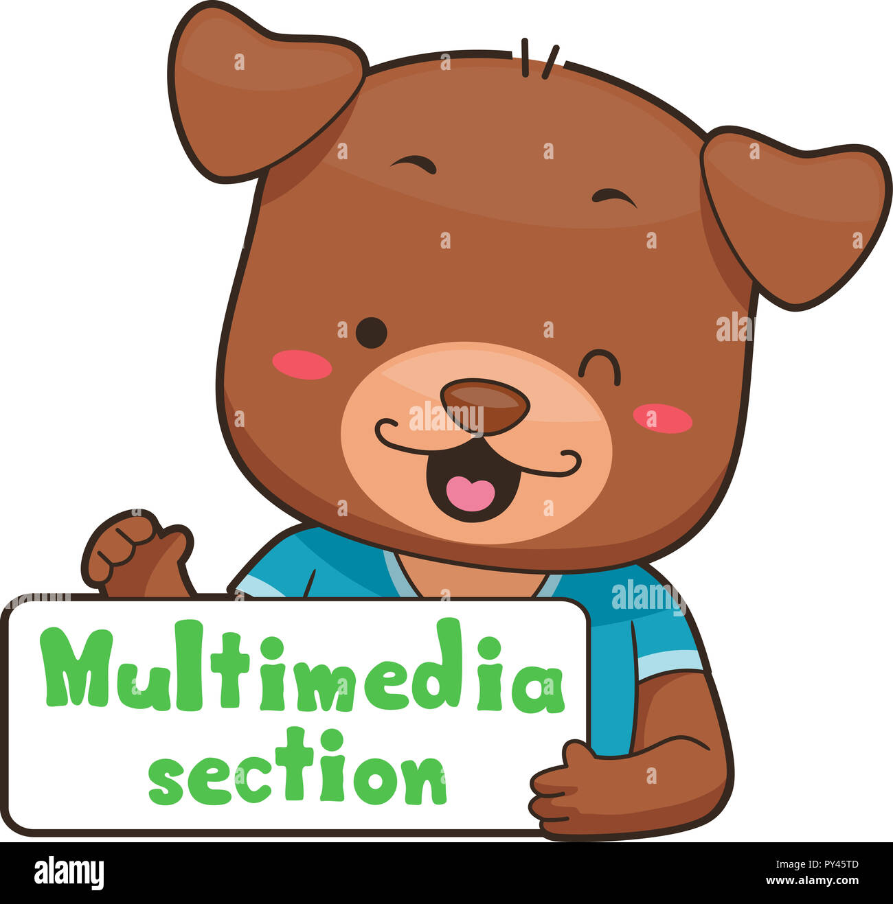 Illustration of a Dog Holding a Multimedia Section as Label for Library Stock Photo