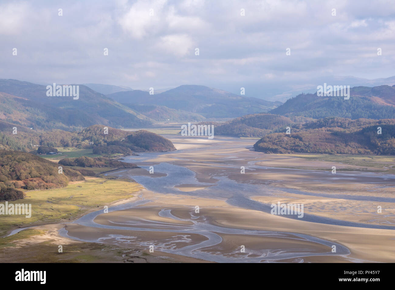 Looking down the Mawddach Estuary, Snowdonia National Park, north Wales, UK Stock Photo