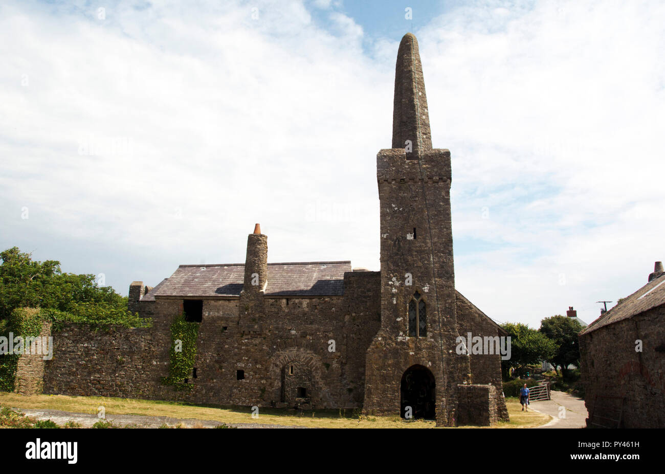 PEMBROKESHIRE; TENBY; CALDEY ISLAND; THE OLD PRIORY CHURCH (ST.ILLTYD'S) Stock Photo
