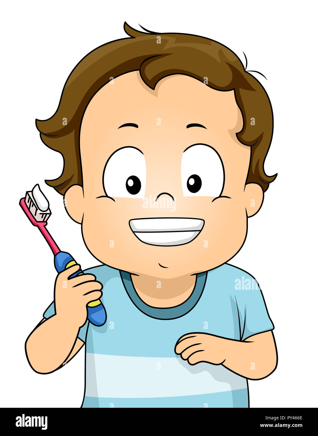 Illustration of a Kid Boy Toddler Smiling and Showing Teeth While Holding a  Toothbrush with Toothpaste Stock Photo - Alamy